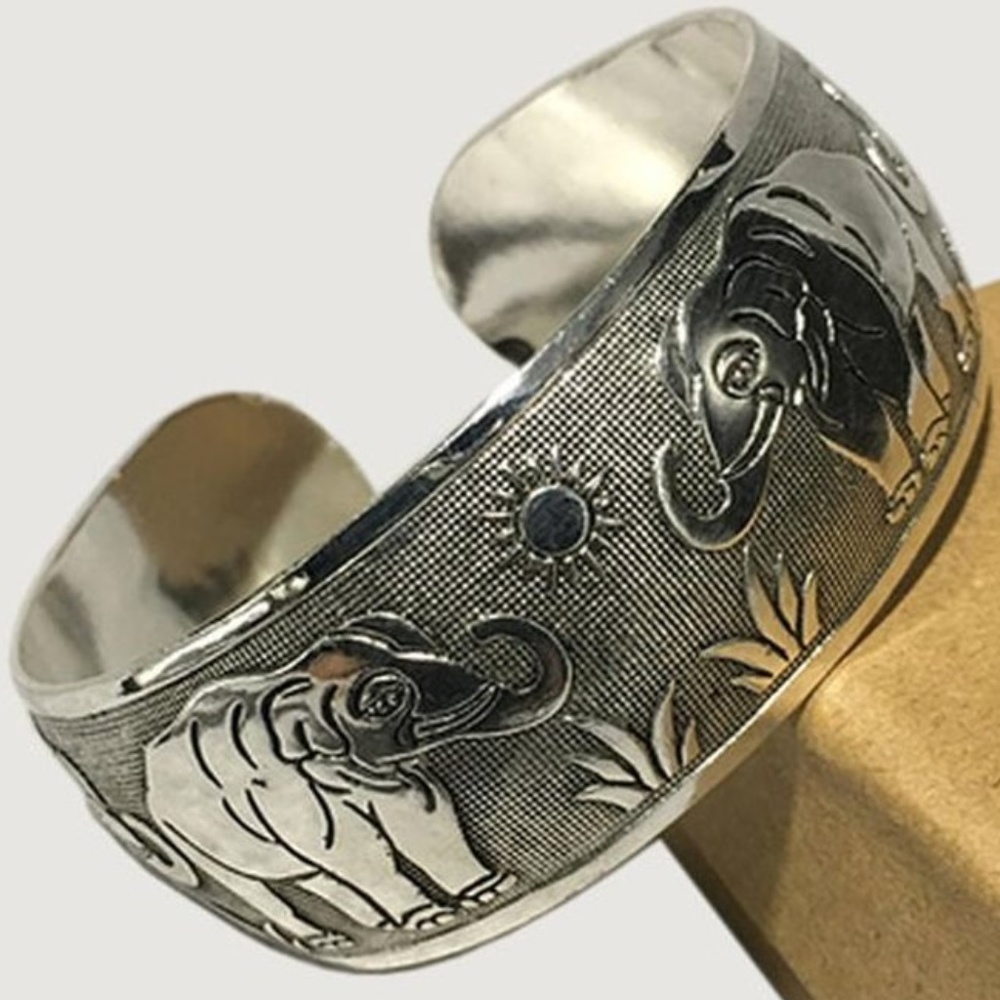 Silver Elephant Cuff Bracelet - Picture 1 of 7
